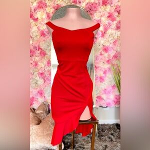 Women's off Shoulder Ruffle Split Hem Bodycon